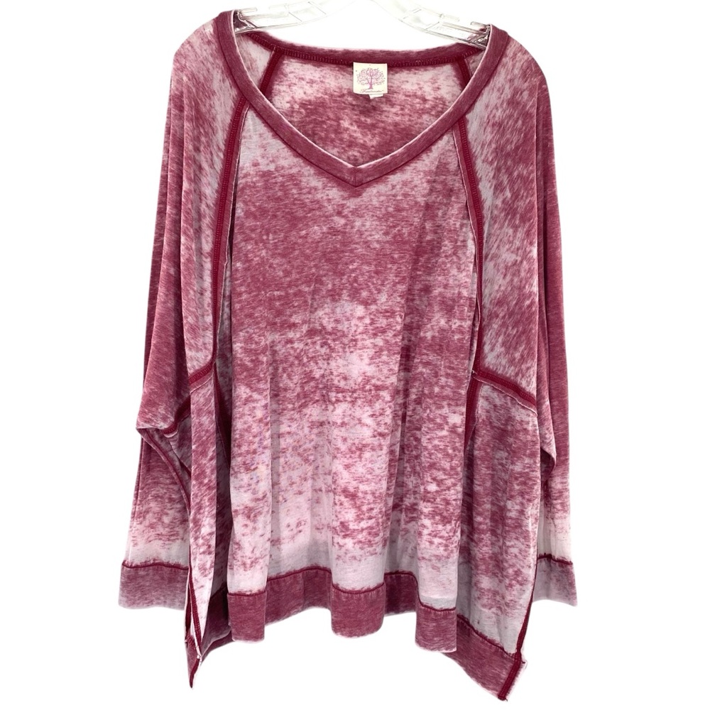 Freeloader Burgundy Burnout Oversized Long Sleeve Lightweight Top